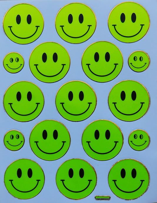 Smilies laughing face smiley yellow stickers metallic glitter effect for children crafts kindergarten 1 sheet 407