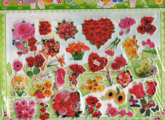 3D fleurs roses bouquet autocollants pour enfants artisanat maternelle anniversaire 1 feuille 423