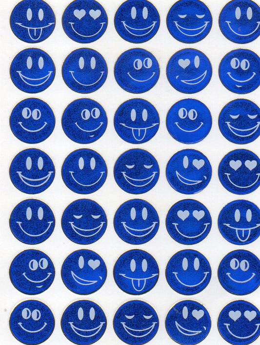 Smilies Laughing Face Smiley Blue Sticker Metallic Glitter Effect for Children Crafts Kindergarten 1 sheet 427