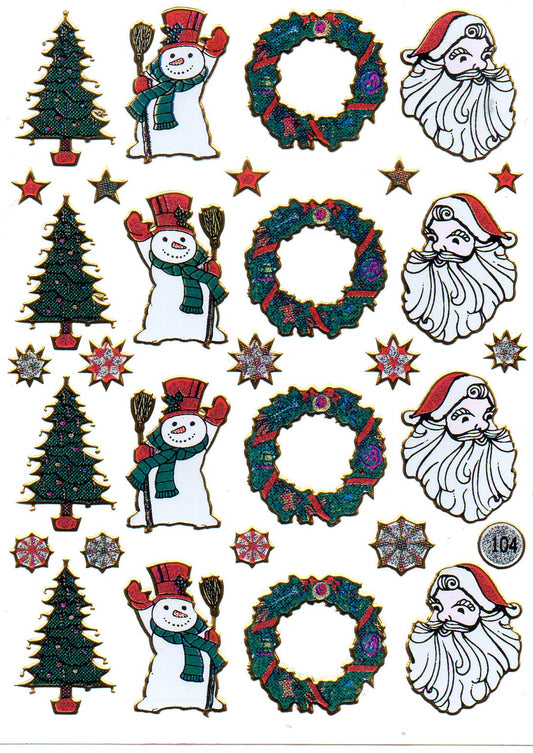 Christmas snowman Santa Claus sticker metallic glitter effect for children crafts kindergarten birthday 1 sheet 436