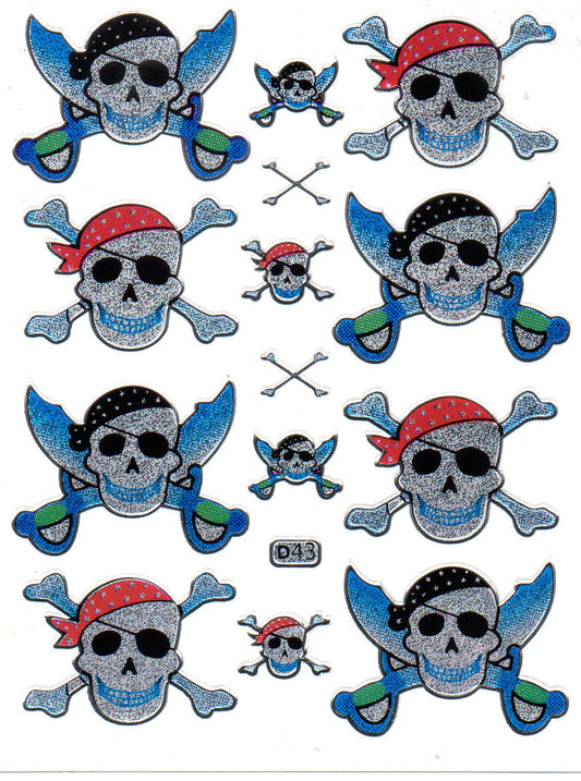 Pirate skull decal sticker metallic glitter effect school office folder children craft kindergarten 1 sheet 043