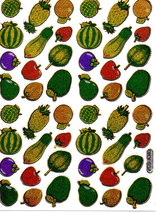 Früchte Obst Aufkleber Sticker metallic Glitzer Effekt Schule Kinder Basteln Kindergarten 1 Bogen 448