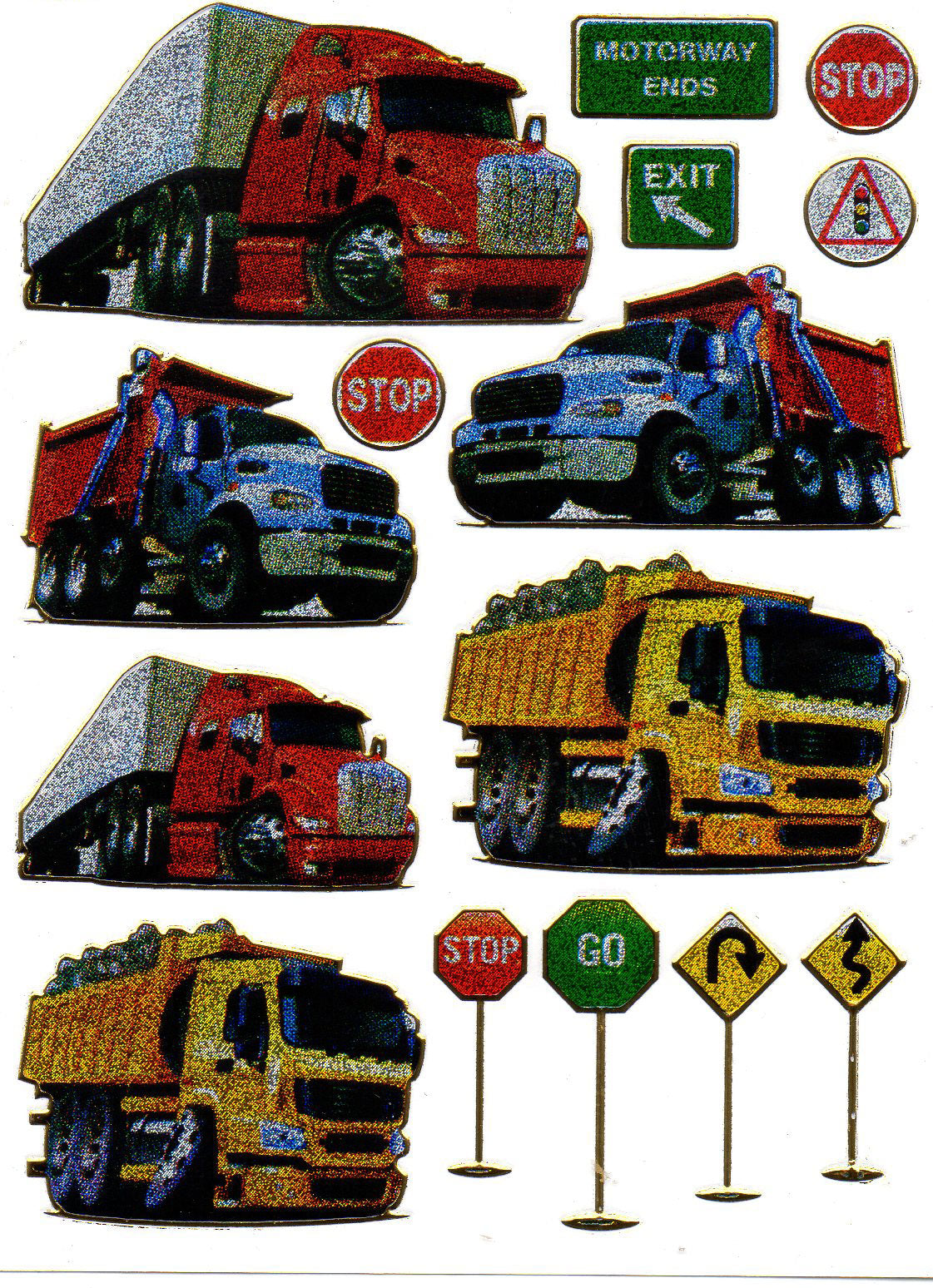 Lastwagen Truck Verkehrsschilder LKW Aufkleber Sticker metallic Glitzer Effekt Schule Kinder Basteln Kindergarten 1 Bogen 456