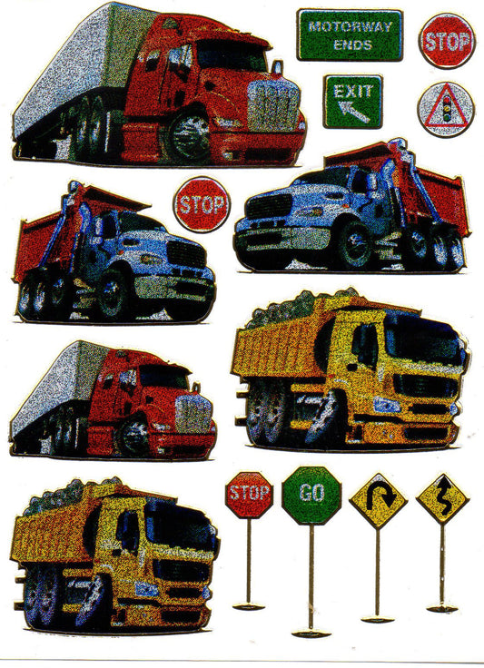Lorry truck traffic signs truck decal sticker metallic glitter effect school children craft kindergarten 1 sheet 456