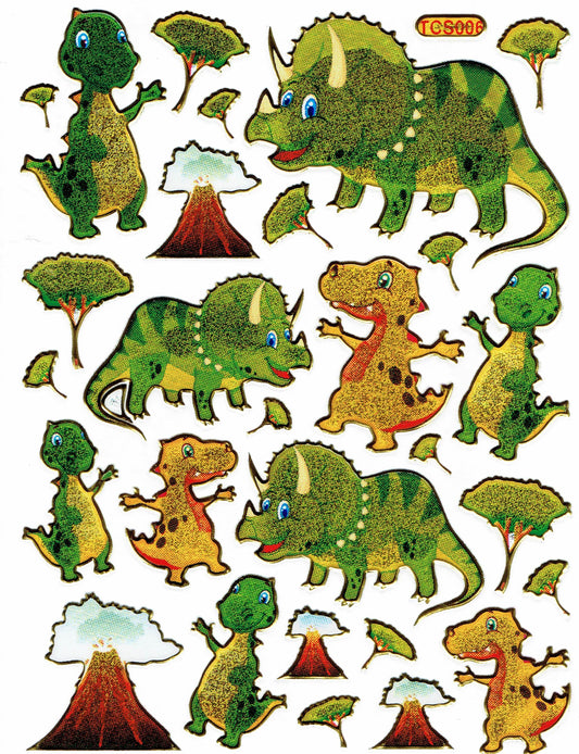 Dino Dinosaure Jurassic T-Rex Animaux Autocollants Effet Paillettes Métalliques Enfants Artisanat Maternelle 1 feuille 457