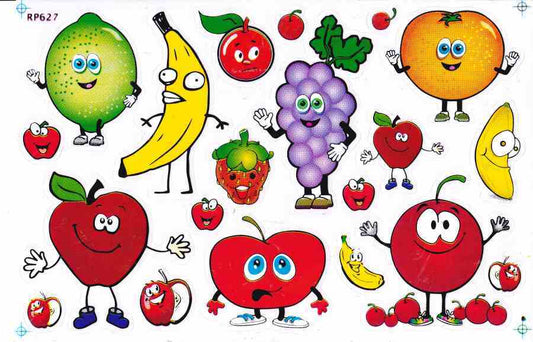 Früchte Zitrone Papaya Banane Apfel Aufkleber Sticker für Kinder Basteln Kindergarten Geburtstag 1 Bogen 461