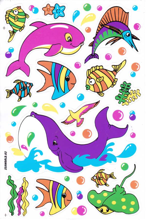 Poissons mer aquarium poissons animaux autocollants pour enfants artisanat maternelle anniversaire 1 feuille 462