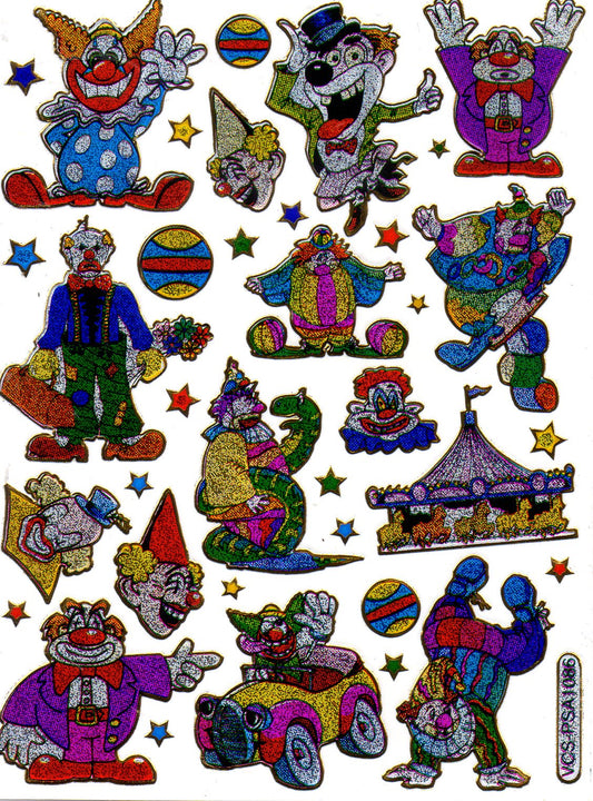 Clown Zirkus Aufkleber Sticker metallic Glitzer Effekt Schule Kinder Basteln Kindergarten 1 Bogen 470