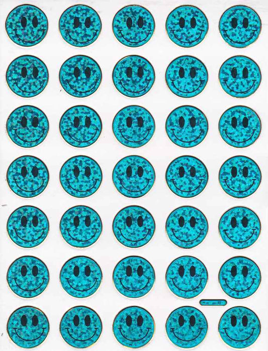 Smilies Lachendes Gesicht Smiley blau Aufkleber Sticker metallic Glitzer Effekt für Kinder Basteln Kindergarten 1 Bogen 470