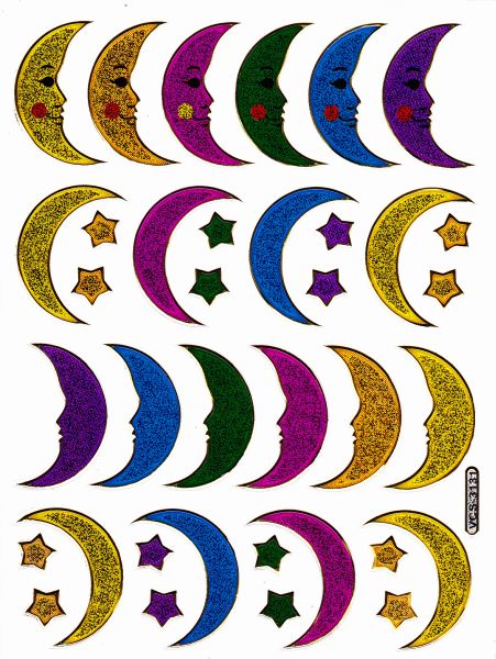 Lune croissant faucille étoile étoile autocollant coloré effet de paillettes métalliques pour enfants artisanat maternelle anniversaire 1 feuille 470