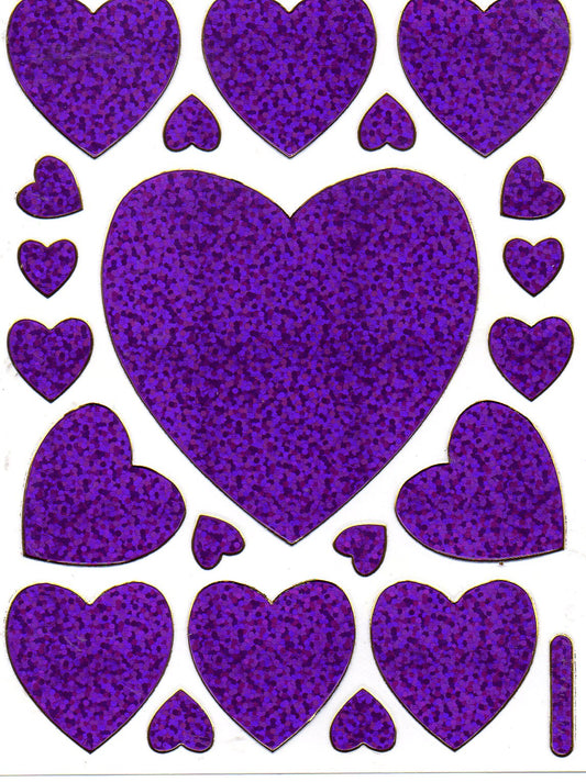 Herz Herzen lila Liebe Aufkleber Sticker metallic Glitzer Effekt für Kinder Basteln Kindergarten 1 Bogen 472