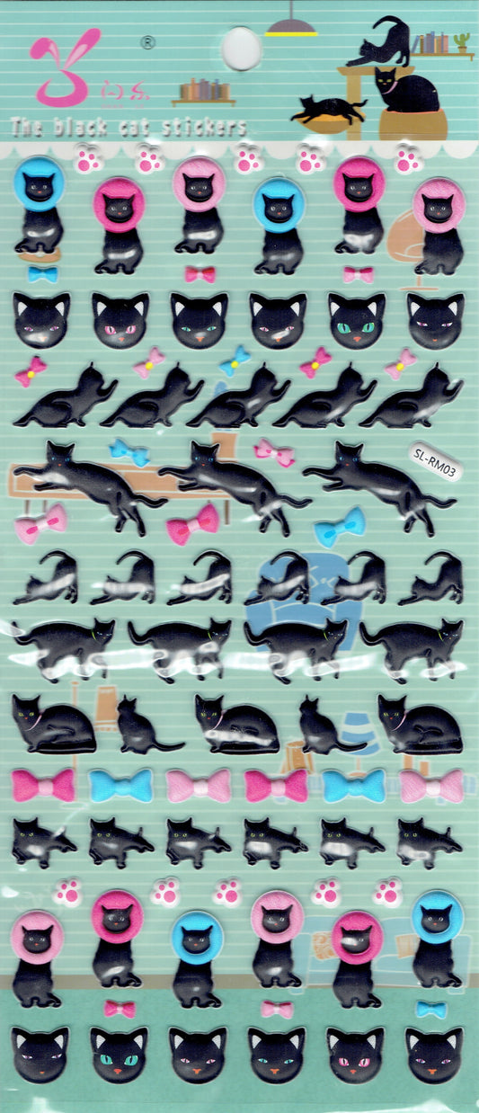 3D Schwarze Katze Kater Kätzchen Aufkleber Sticker für Kinder Basteln Kindergarten Geburtstag 1 Bogen 480