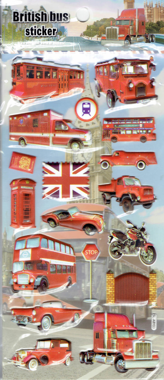 3D Angleterre Londres Royaume-Uni Camion Pompiers Autocollant pour Enfants Artisanat Maternelle Anniversaire 1 feuille 481