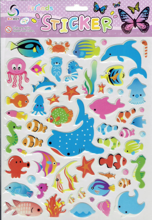 3D Fische Fische Meeresbewohner Tiere Aufkleber Sticker für Kinder Basteln Kindergarten Geburtstag 1 Bogen 481