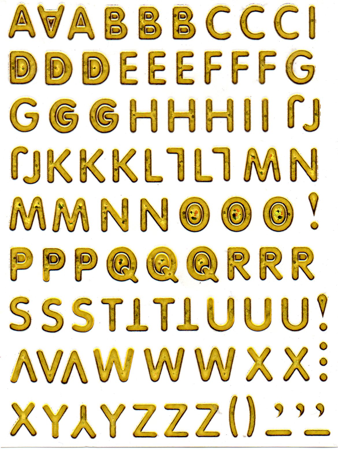 Buchstaben ABC gold Höhe 10 mm Aufkleber Sticker metallic Glitzer Effekt Schule Büro Ordner Kinder Basteln Kindergarten 1 Bogen 482