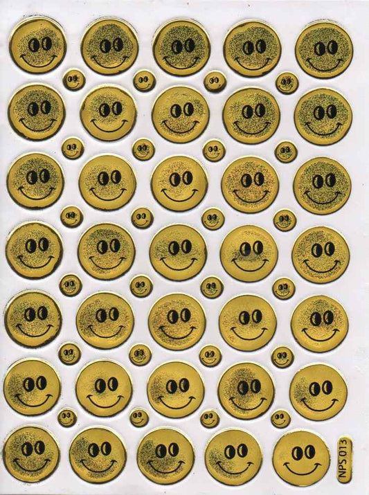 Smilies laughing face smiley yellow stickers metallic glitter effect for children crafts kindergarten 1 sheet 484