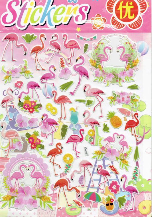 3D flamingo oiseau animaux autocollants pour enfants artisanat maternelle anniversaire 1 feuille 484