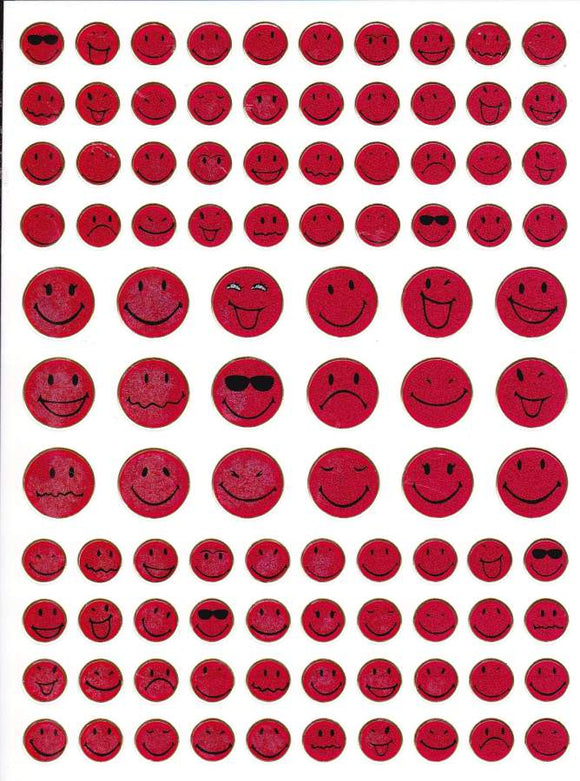 Smilies Lachendes Gesicht Smiley rot Aufkleber Sticker metallic Glitzer Effekt für Kinder Basteln Kindergarten 1 Bogen 485