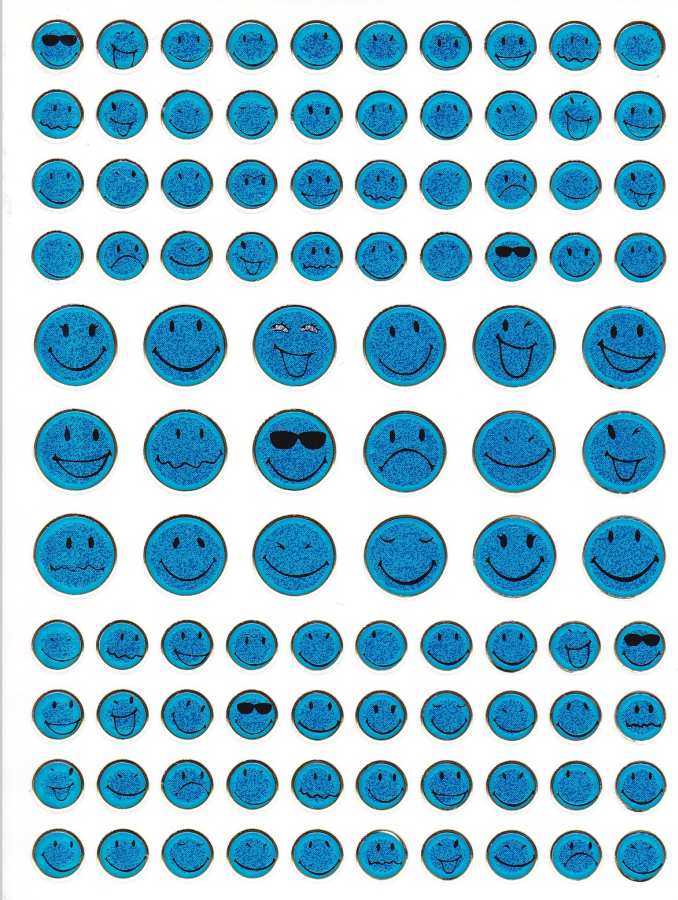Smileys Rire Visage Smiley Bleu Autocollant Effet Paillettes Métalliques pour Enfants Artisanat Maternelle 1 feuille 486