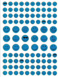 Smilies Lachendes Gesicht Smiley blau Aufkleber Sticker metallic Glitzer Effekt für Kinder Basteln Kindergarten 1 Bogen 486