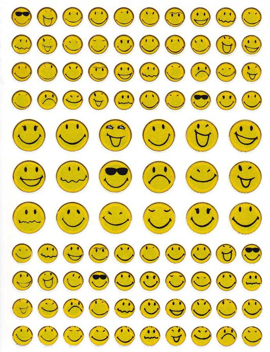 Smilies laughing face smiley yellow stickers metallic glitter effect for children crafts kindergarten 1 sheet 487