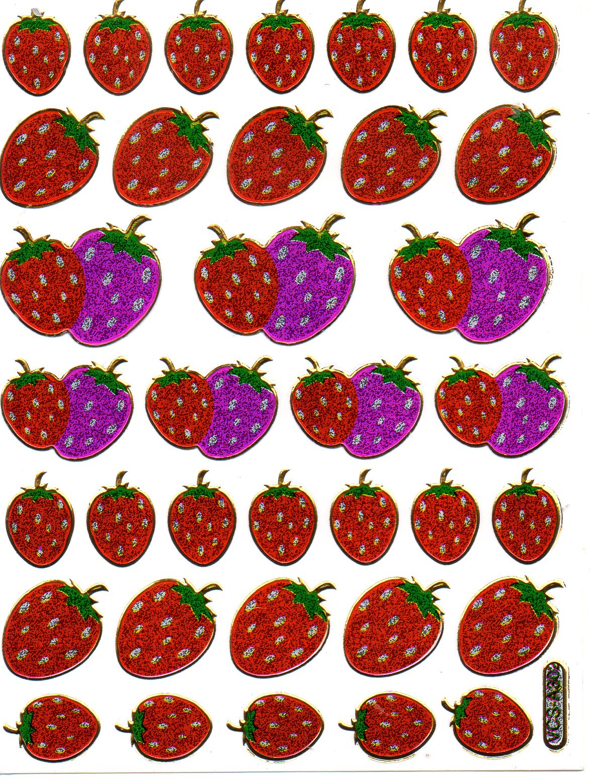 Erdbeeren Früchte Obst Aufkleber Sticker metallic Glitzer Effekt Schule Kinder Basteln Kindergarten 1 Bogen 491