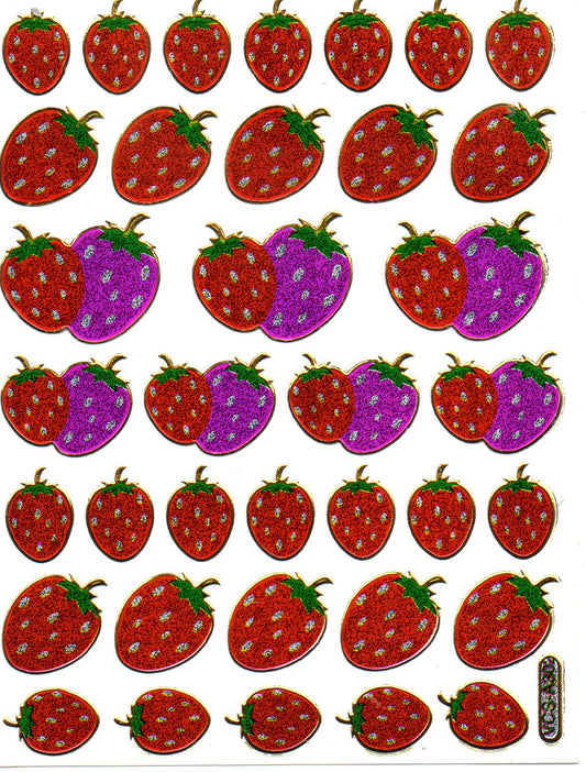 Erdbeeren Früchte Obst Aufkleber Sticker metallic Glitzer Effekt Schule Kinder Basteln Kindergarten 1 Bogen 491