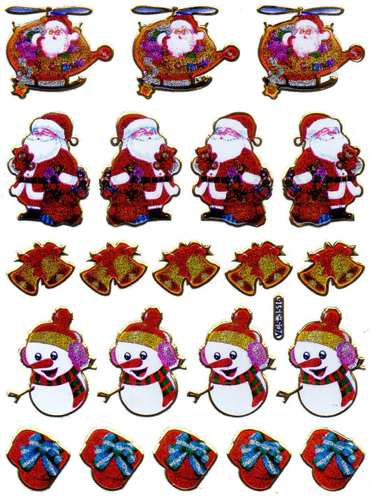 Christmas snowman Santa Claus sticker metallic glitter effect for children crafts kindergarten birthday 1 sheet 491