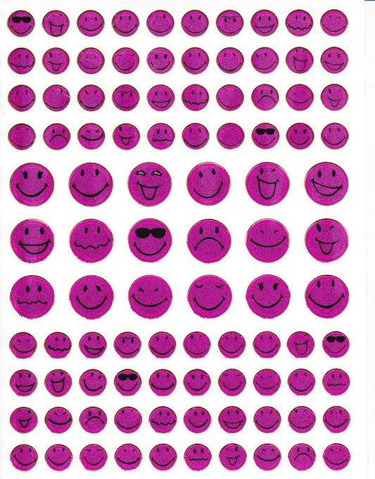 Smilies laughing face smiley pink stickers metallic glitter effect for children crafts kindergarten 1 sheet 492