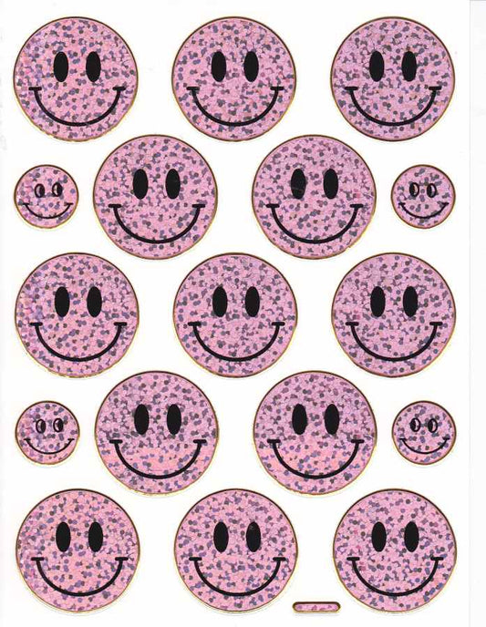 Smilies laughing face smiley pink stickers metallic glitter effect for children crafts kindergarten 1 sheet 493