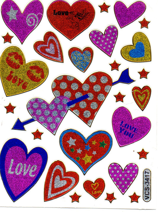 Herz Herzen bunt Liebe Aufkleber Sticker metallic Glitzer Effekt für Kinder Basteln Kindergarten Geburtstag 1 Bogen 494