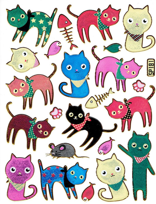 Kitten tomcat colorful animals stickers metallic glitter effect children's handicraft kindergarten 1 sheet 494