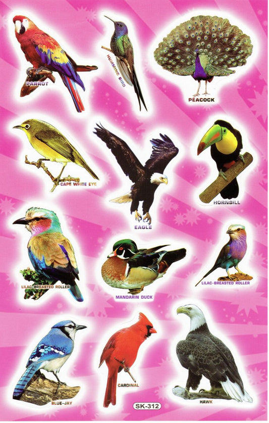 Oiseaux Oiseau Aigle Paon Perroquet Animaux Autocollants pour Enfants Artisanat Maternelle Anniversaire 1 feuille 495