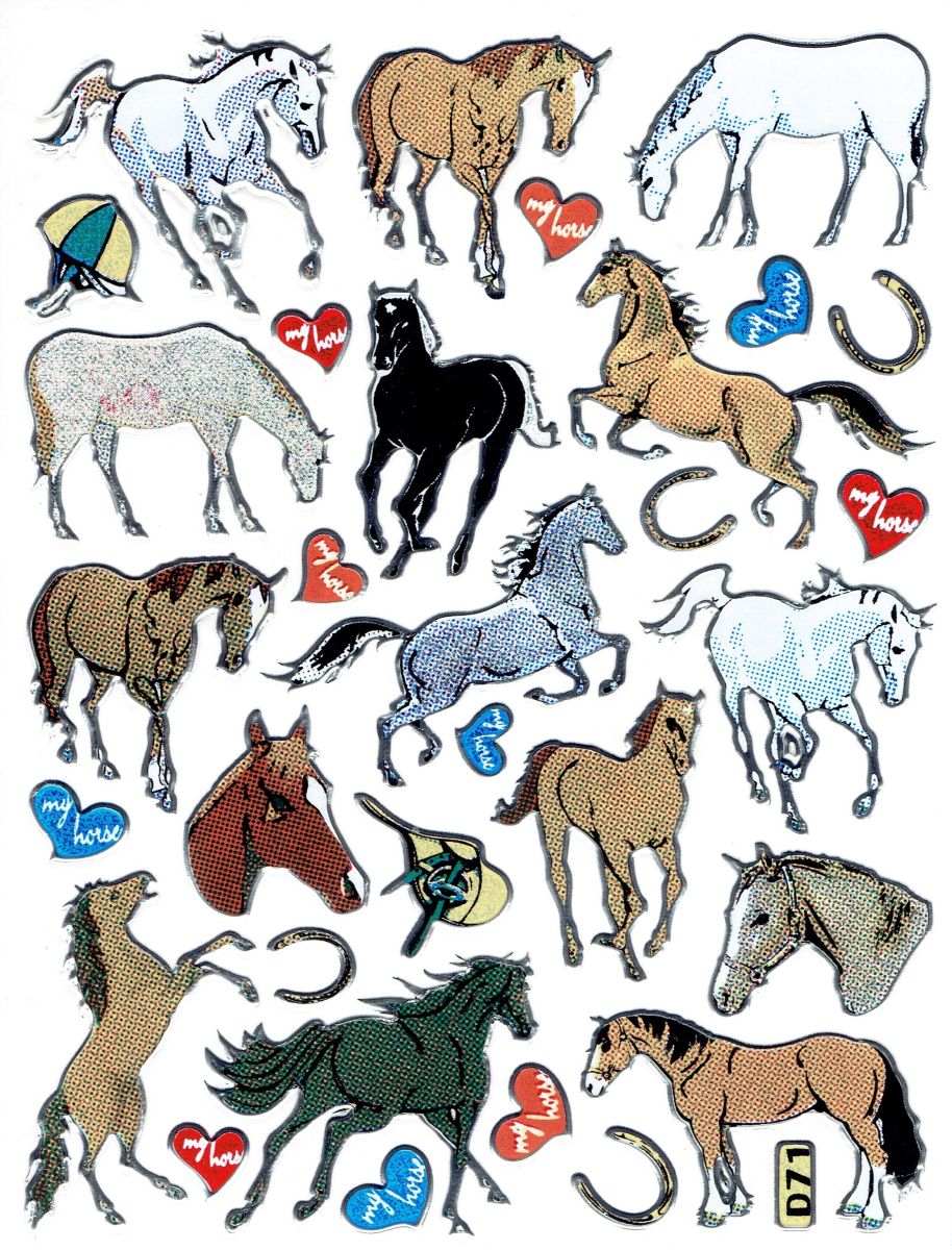 Pferde Mustang bunt Tiere Aufkleber Sticker metallic Glitzer Effekt Kinder Basteln Kindergarten 1 Bogen 495