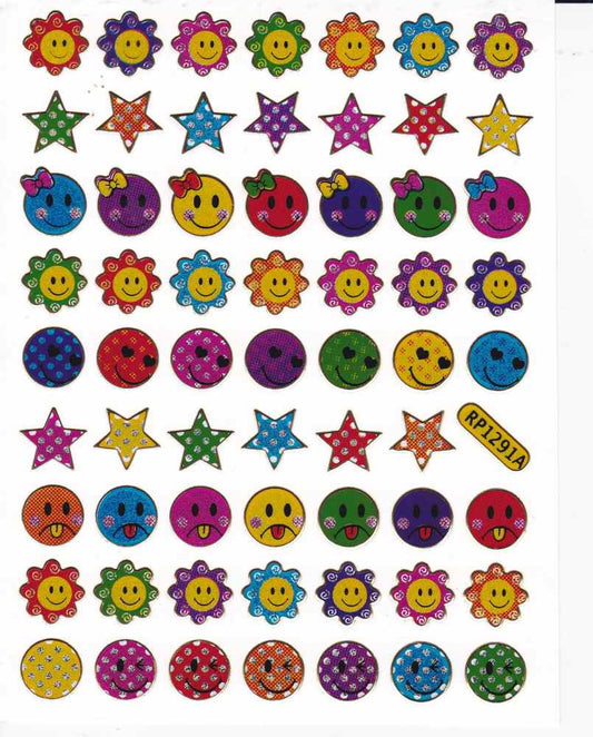 Smilies Laughing Face Smiley Colorful Sticker Metallic Glitter Effect for Children Crafts Kindergarten 1 Sheet 496