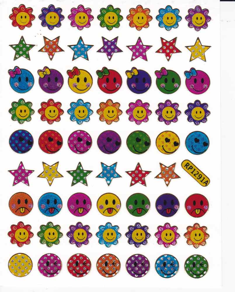 Smileys Rire Visage Smiley Autocollant Coloré Effet Paillettes Métalliques pour Enfants Artisanat Maternelle 1 Feuille 496