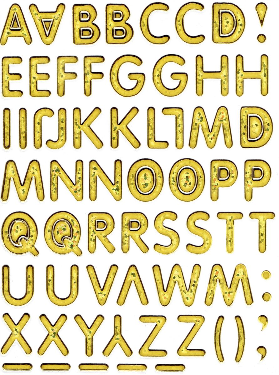 Buchstaben ABC gold Höhe 14 mm Aufkleber Sticker metallic Glitzer Effekt Schule Büro Ordner Kinder Basteln Kindergarten 1 Bogen 500