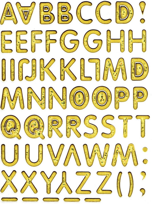 Buchstaben ABC gold Höhe 14 mm Aufkleber Sticker metallic Glitzer Effekt Schule Büro Ordner Kinder Basteln Kindergarten 1 Bogen 500