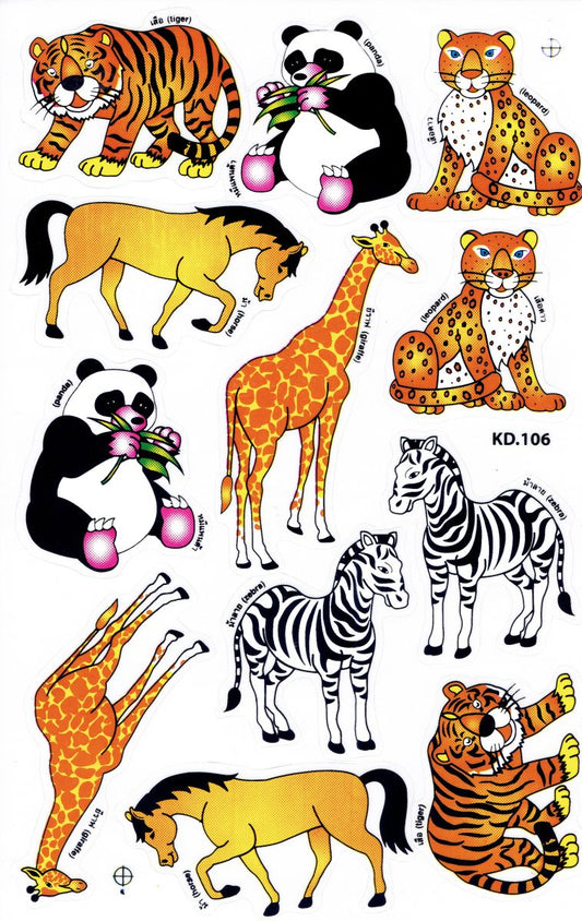 Tiger Panda Giraffe Zebra Safari Tiere Aufkleber Sticker für Kinder Basteln Kindergarten Geburtstag 1 Bogen 501