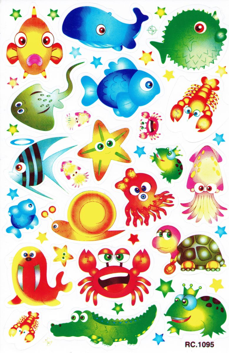 Poissons mer aquarium poissons animaux autocollants pour enfants artisanat maternelle anniversaire 1 feuille 502