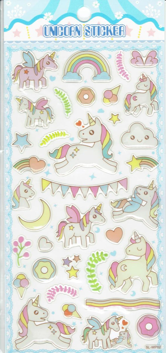 3D unicorn fairy tale mythical creatures stickers for children crafts kindergarten birthday 1 sheet 507