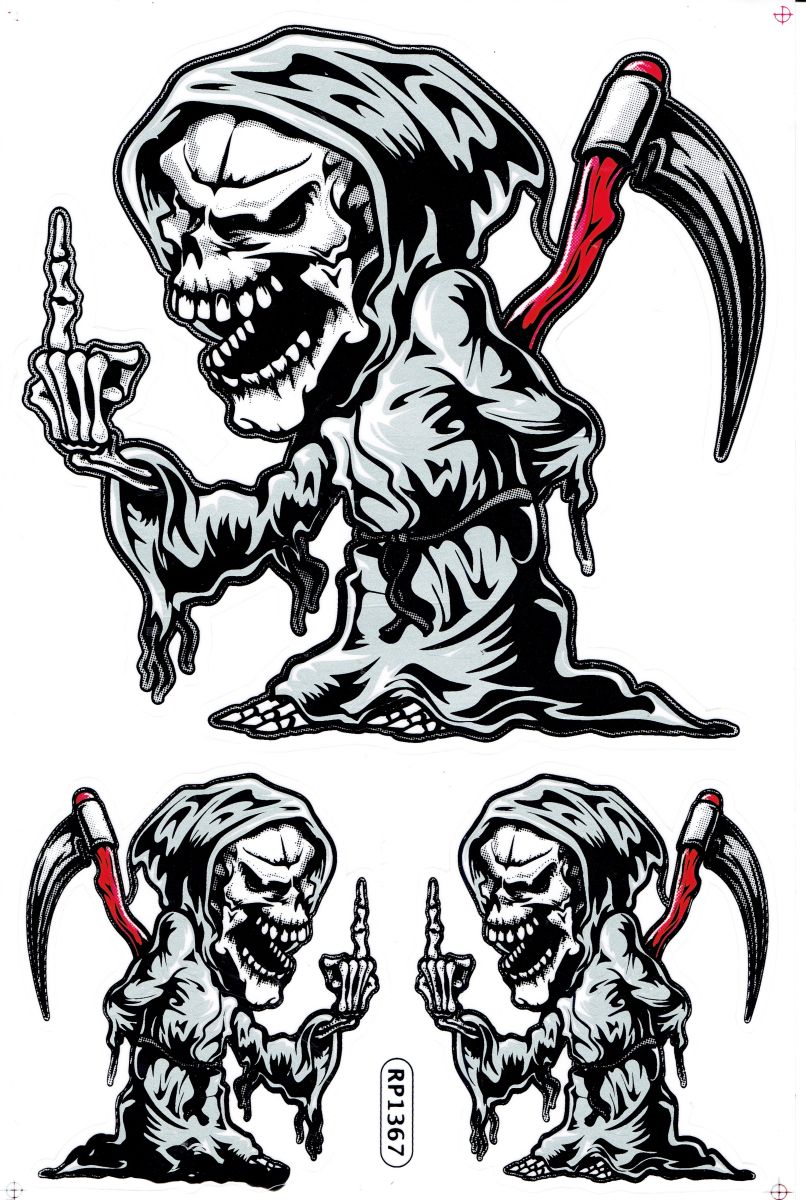 Grim Reaper Skull Sticker Motorbike Scooter Skateboard Car Tuning Model Building Self-Adhesive 510