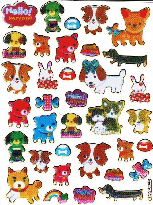 Dogs Puppy Colorful Animals Stickers Metallic Glitter Effect Children Crafts Kindergarten 1 sheet 516