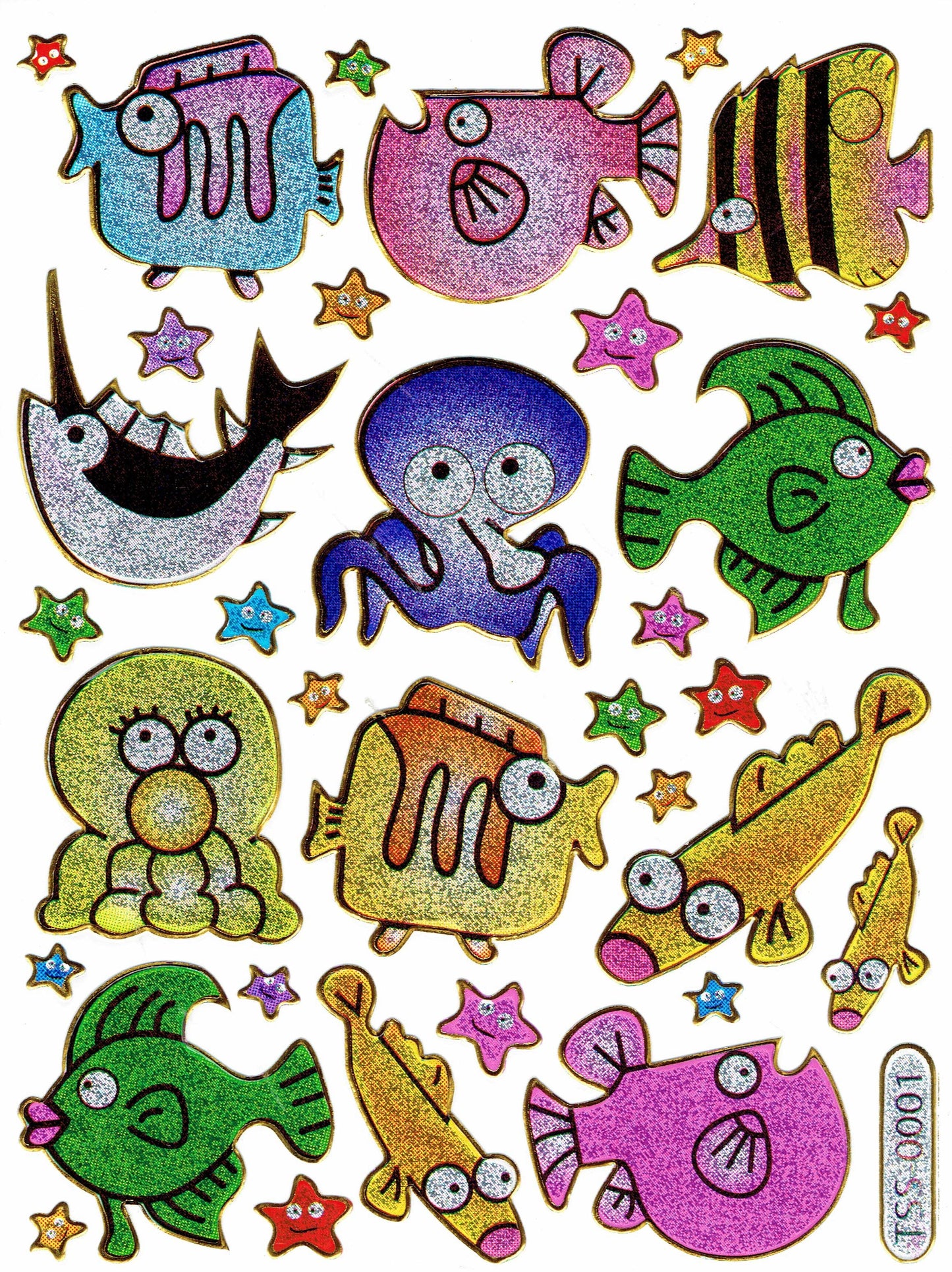 Fisch Fisches Meeresbewohner Wassertiere Tiere bunt Aufkleber Sticker metallic Glitzer Effekt für Kinder Basteln Kindergarten Geburtstag 1 Bogen 519