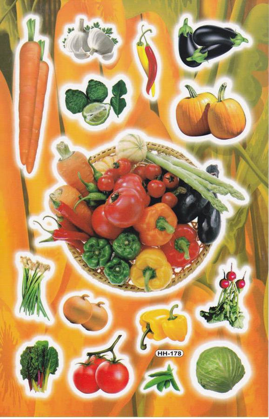 Gemüse Papika Tomate Karote Aufkleber Sticker für Kinder Basteln Kindergarten Geburtstag 1 Blatt  052