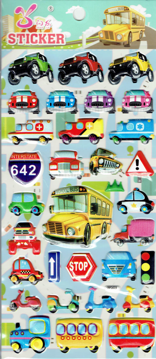 3D Auto Bus Schilder Aufkleber Sticker für Kinder Basteln Kindergarten Geburtstag 1 Bogen 521