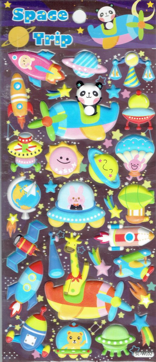 3D rocket UFO planet alien sticker for children crafts kindergarten birthday 1 sheet 523