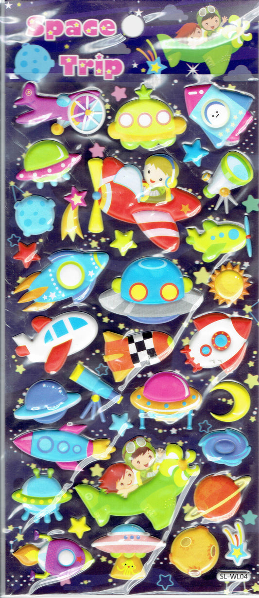3D Rakete Ufo Planeten Alien Aufkleber Sticker für Kinder Basteln Kindergarten Geburtstag 1 Bogen 524