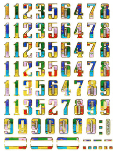 Zahlen Nummern bunt 123 Höhe 13 mm Aufkleber Sticker metallic Glitzer Effekt Schule Büro Ordner Kinder Basteln Kindergarten 1 Bogen 532