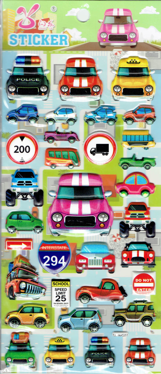 3D Auto verkehrsschilder Polizei Aufkleber Sticker für Kinder Basteln Kindergarten Geburtstag 1 Bogen 532